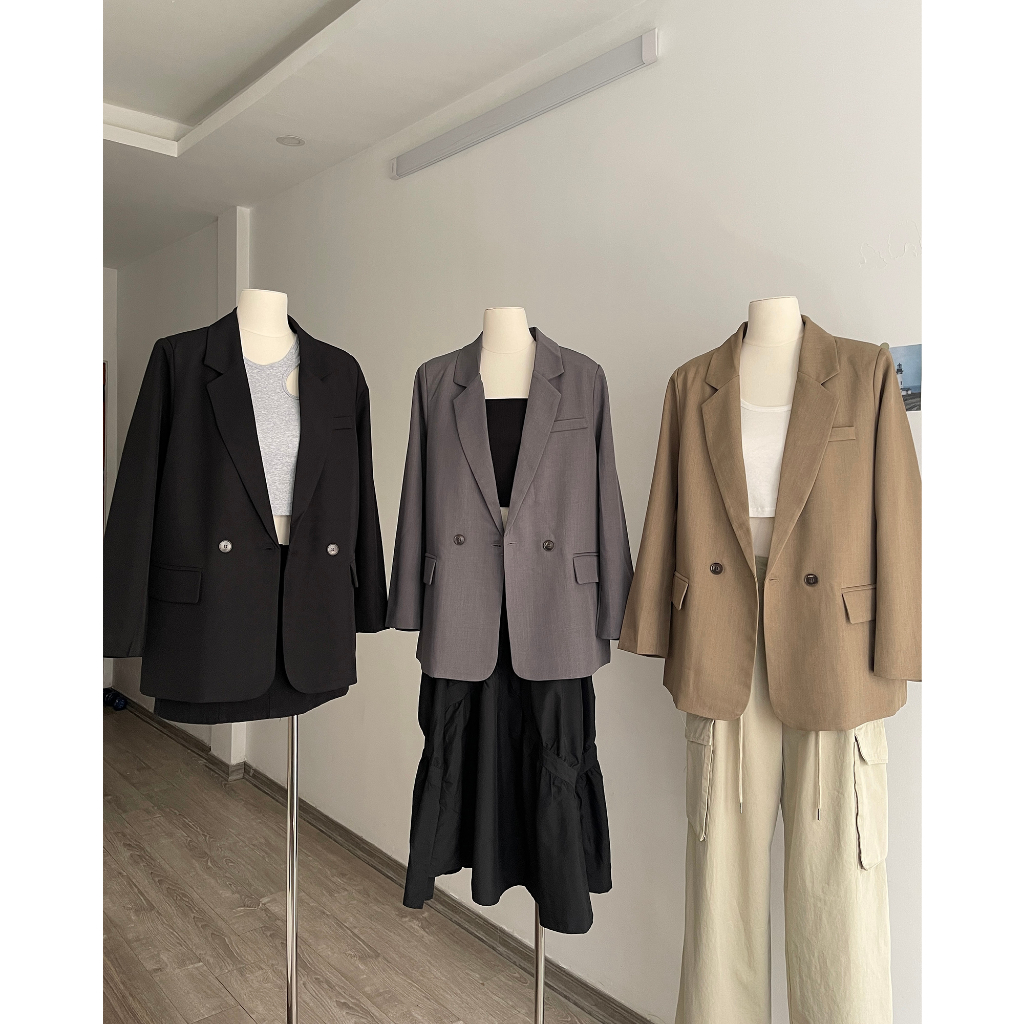 Áo blazer độn vai khoác ngoài MC21.STUDIOS vest unisex nam nữ dáng rộng vải dệt fresco dày dặn ít nhăn có lót gió A3712