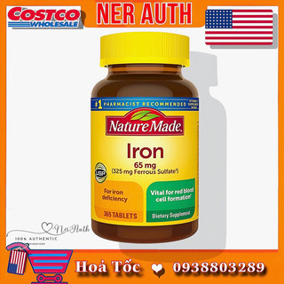 Viên uống bổ máu - bổ sung sắt Nature Made Iron 65mg 365 viên Mỹ