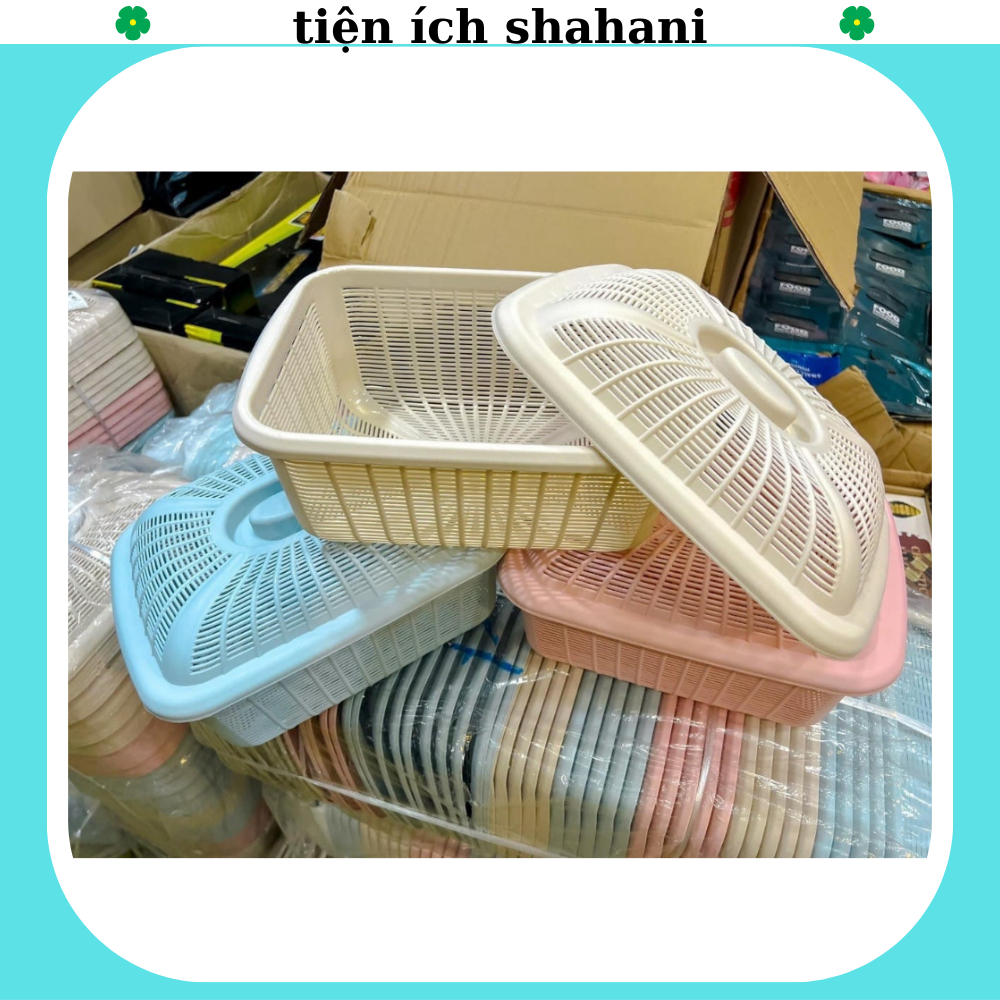 Combo 3 Rổ vuông nắp đựng đồ SHAHANI, Rổ đựng rau củ quả, bát đĩa tiện lợi chính hãng nhựa Việt Nhật