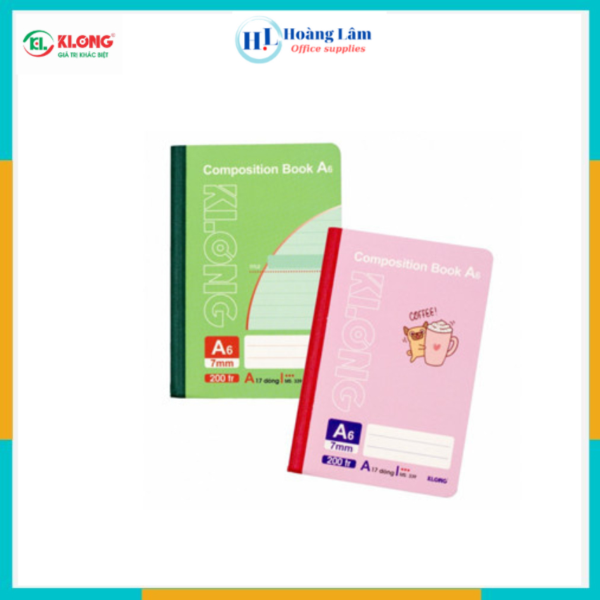 Sổ kẻ ngang may dán gáy Composition book KLONG A6 200 trang 58/92; MS: 339