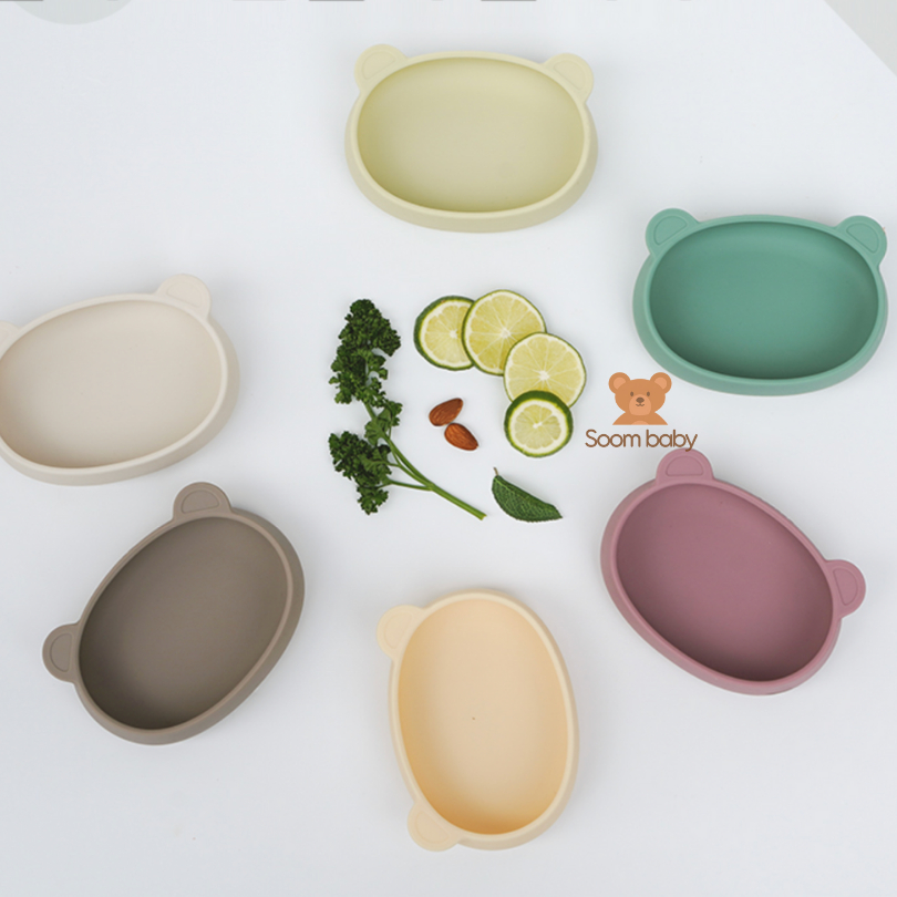 Đĩa ăn dặm cho bé Bluemama silicone, hàng nhập khẩu chính hãng có tem phụ
