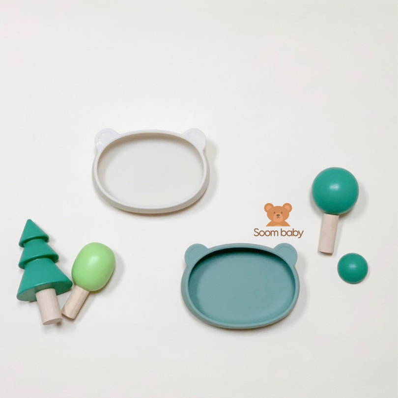 Đĩa ăn dặm cho bé Bluemama silicone, hàng nhập khẩu chính hãng có tem phụ