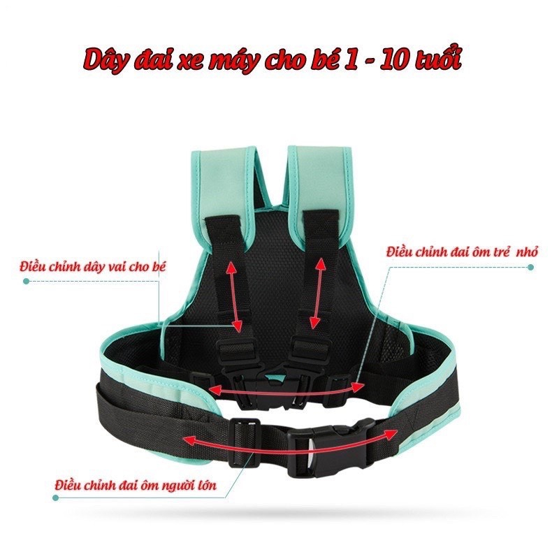 Đai xe máy cho bé ,Đai an toàn cho bé đi xe máy có phản quang loại cao cấp