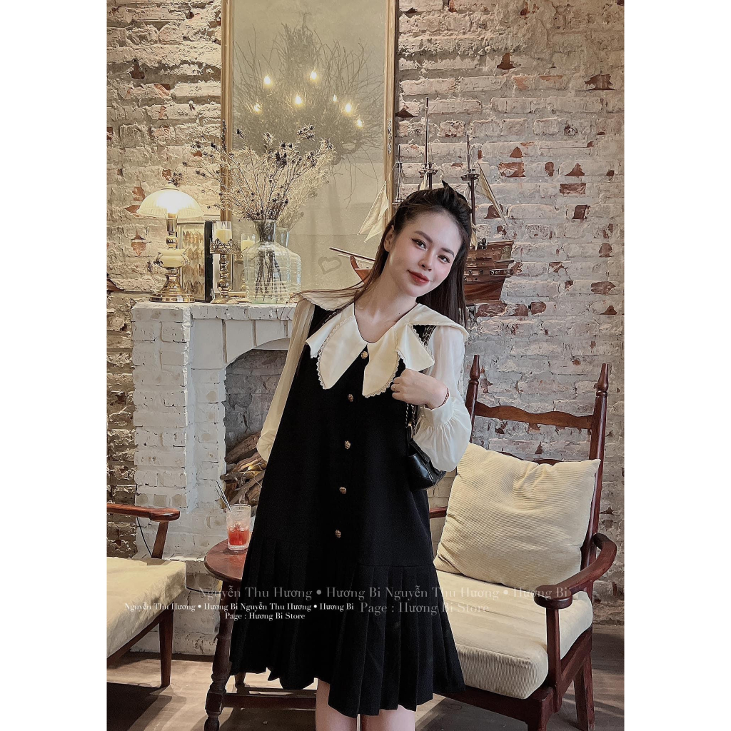 Đầm bầu thiết kế cổ sen hiện đại chân xếp ly, váy bầu bigsize dự tiệc công sở hiện đại khuy đồng phối voan tơ sang chảnh