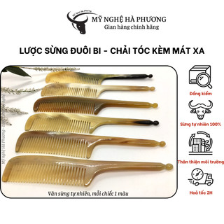 Lược sừng đuôi bi masage, chải tóc giúp mềm mượt (size: M-20cm) - Mỹ nghệ Hà Phương, quà tặng Thủ công mỹ nghệ