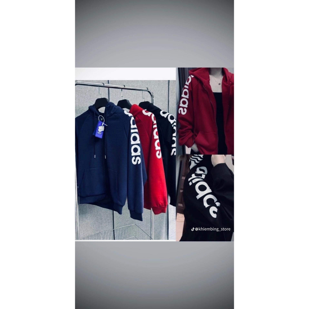 Áo Khoác , Áo Hoodie Adidas Mũ Trùm 2 Lớp Chất Nỉ Cotton Cao Cấp