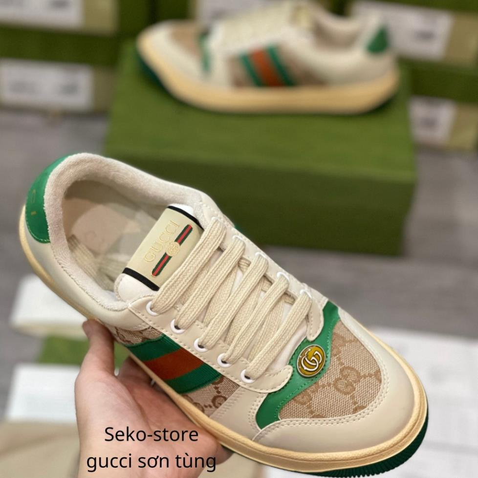 Giày Thể Thao Sneaker Gucci Sơn Tùng , Giày Gucci ACE Nam Nữ 2 Bản Xanh Hồng Đủ Size 36-43