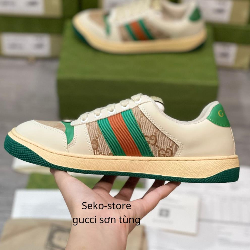 Giày Thể Thao Sneaker Gucci Sơn Tùng , Giày Gucci ACE Nam Nữ 2 Bản Xanh Hồng Đủ Size 36-43