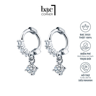 Bông tai bạc, khuyên tai đính đá phong cách đơn giản chất liệu bạc 925 sáng bóng không gỉ - bạc corner