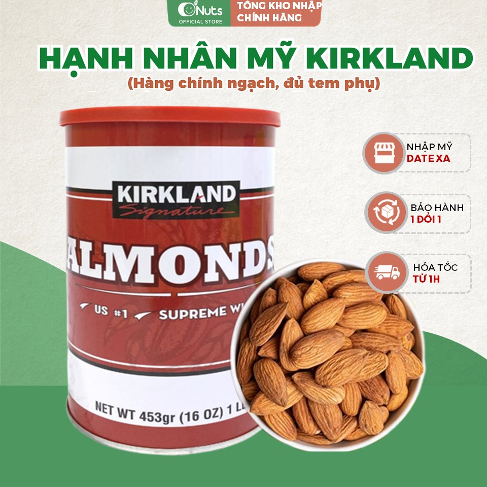 Hạnh Nhân Mỹ Kirkland 453g – Hạt nguyên vị cho bà bầu, người ăn kiêng, BN tiểu đường