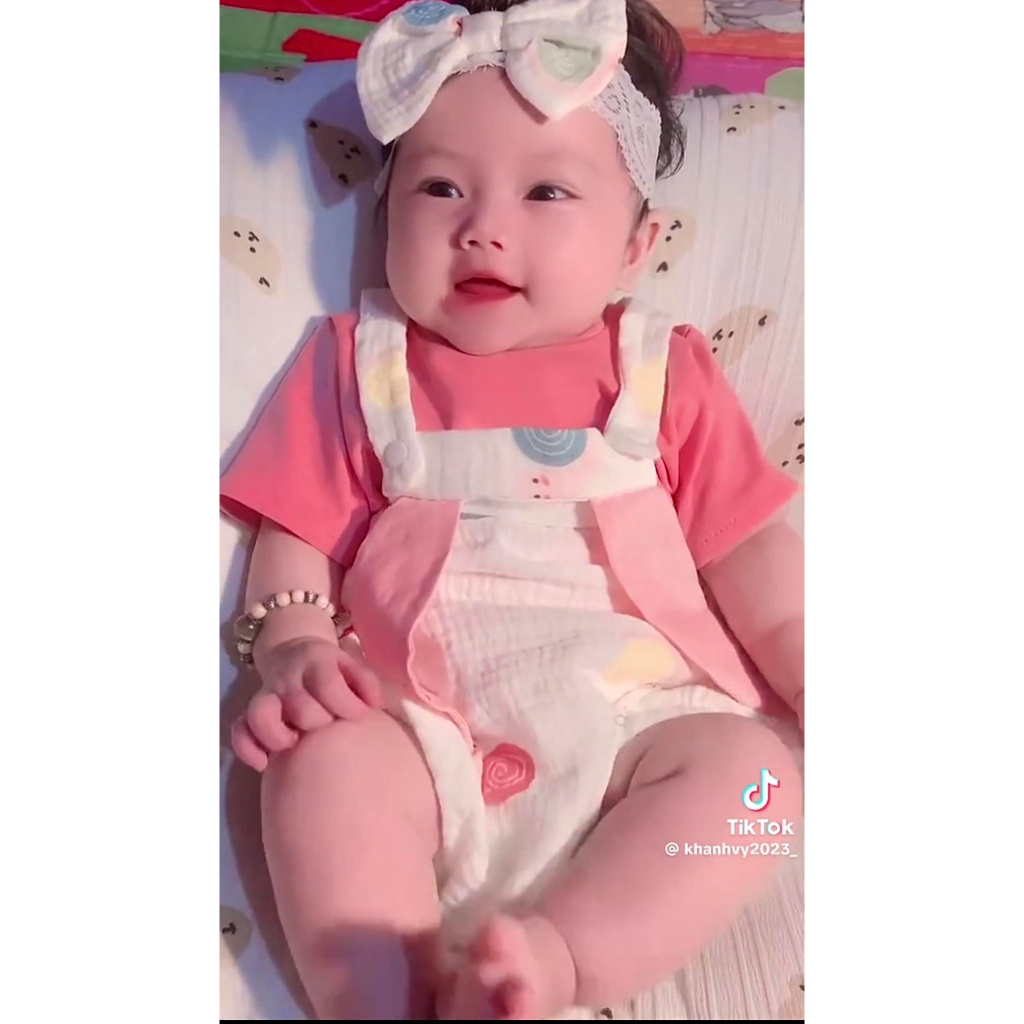 Body yếm ốc sên áo hồng kèm tuban 3-10kg,chất xô mềm Body cho bé gái sơ sinh đầy tháng thôi nôi