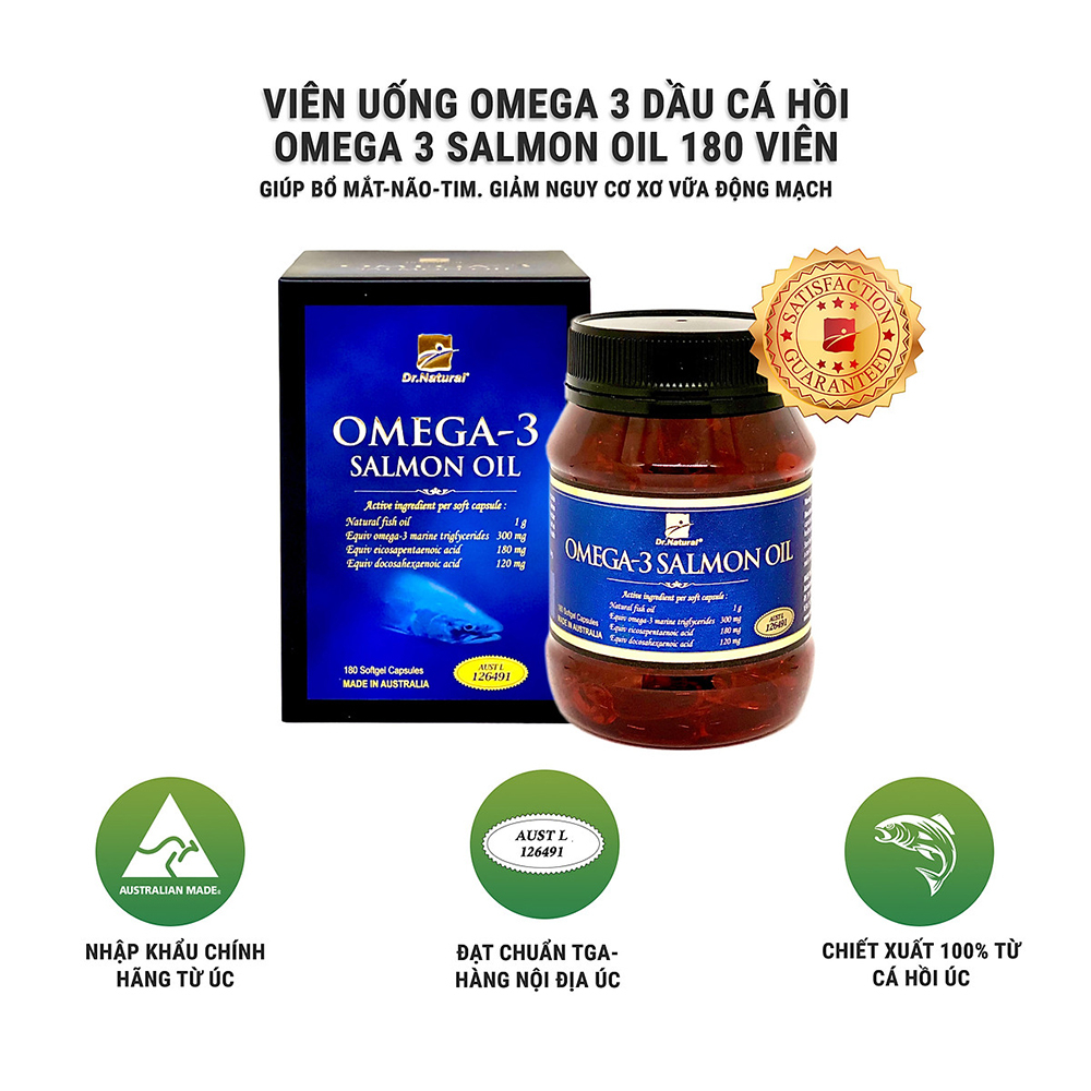 Viên Dầu Cá Hồi Dr Natural Omega 3 Salmon Oil - Bổ Não, Tốt Cho Mắt Và Tim Mạch (Hộp 180 Viên)
