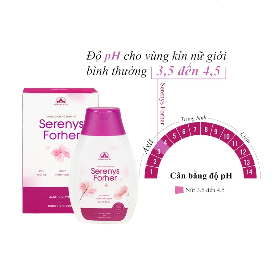 Dung Dịch Vệ Sinh Phụ Nữ Serenys Forher - Làm Sạch Nhẹ Nhàng, Khử Mùi, Cân Bằng pH Vùng Kín (Hộp 200ml)