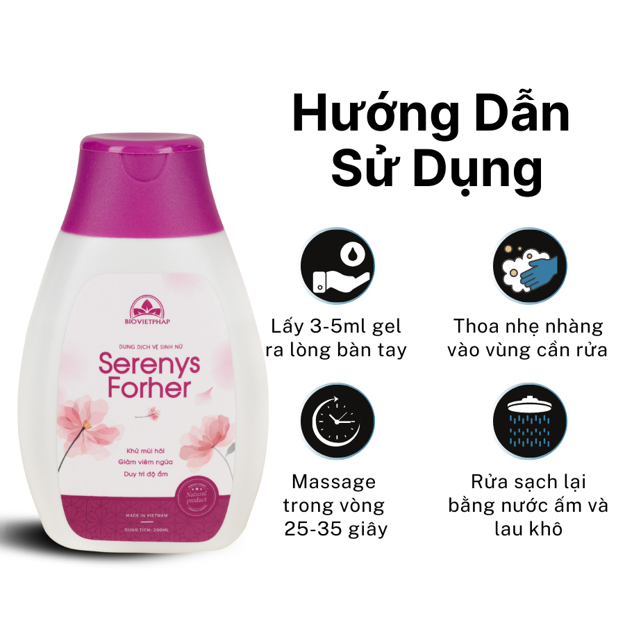 Dung Dịch Vệ Sinh Phụ Nữ Serenys Forher - Làm Sạch Nhẹ Nhàng, Khử Mùi, Cân Bằng pH Vùng Kín (Hộp 200ml)