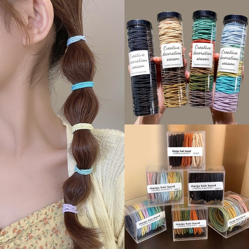 Set 100 dây chun buộc tóc hàn quốc siêu xinh, nhiều màu sắc, có hộp đựng tiện lợi, bền bỉ tái sử dụng nhiều lần