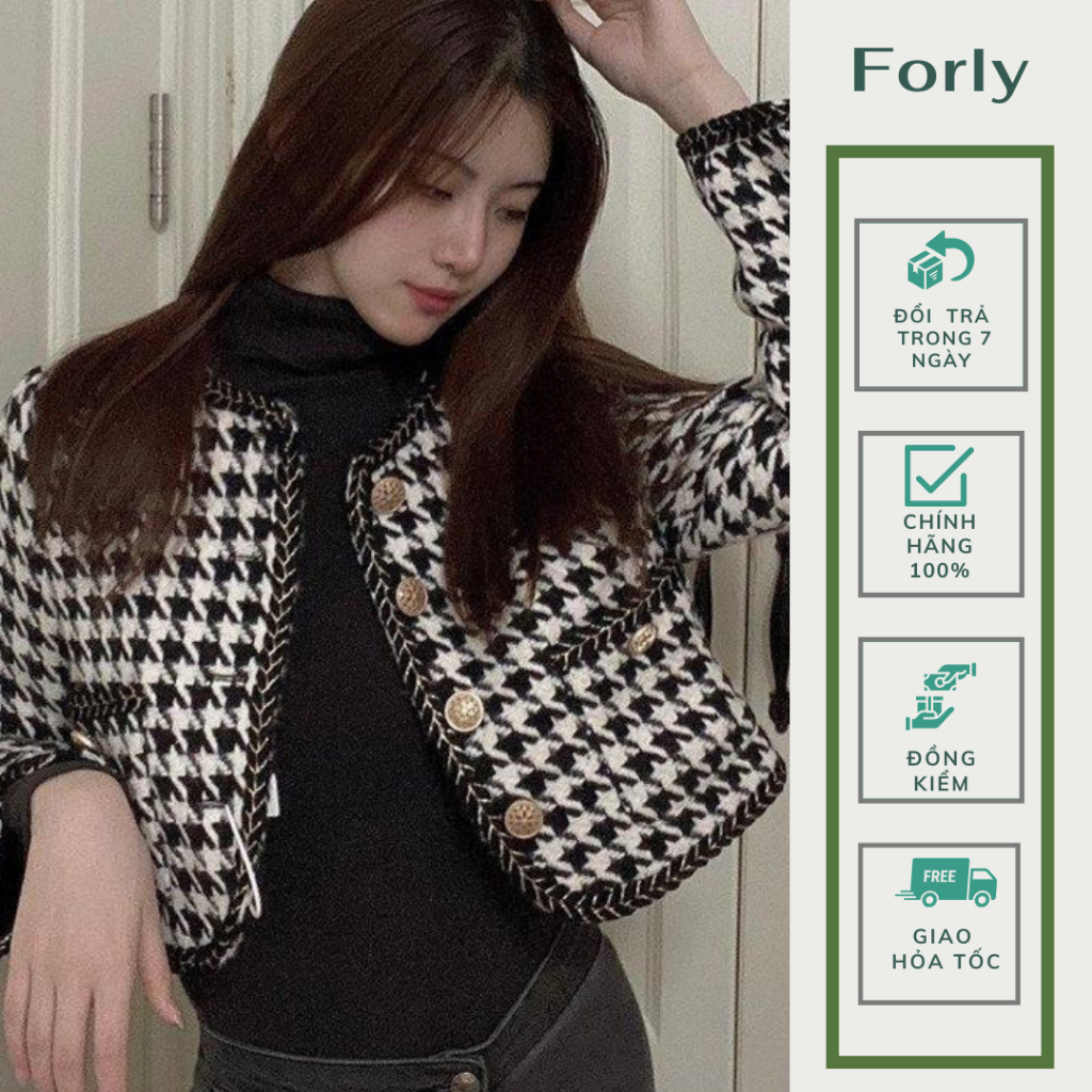 Áo khoác dạ tweed Forgirlstudio dáng ngắn tiểu thư sang trọng F162