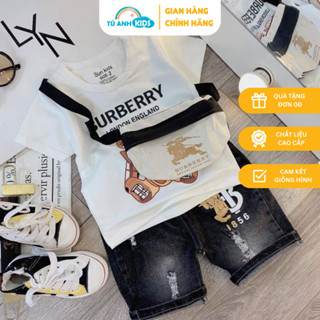 Set đồ bé trai áo thun trắng in gấu BBR, quần Jean lửng năng động thời trang trẻ em 1-7 tuổi (9-24kg)