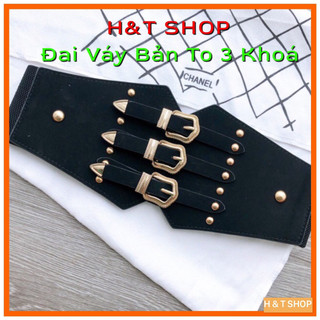 Đai váy bản to khoá cài hoạ tiết