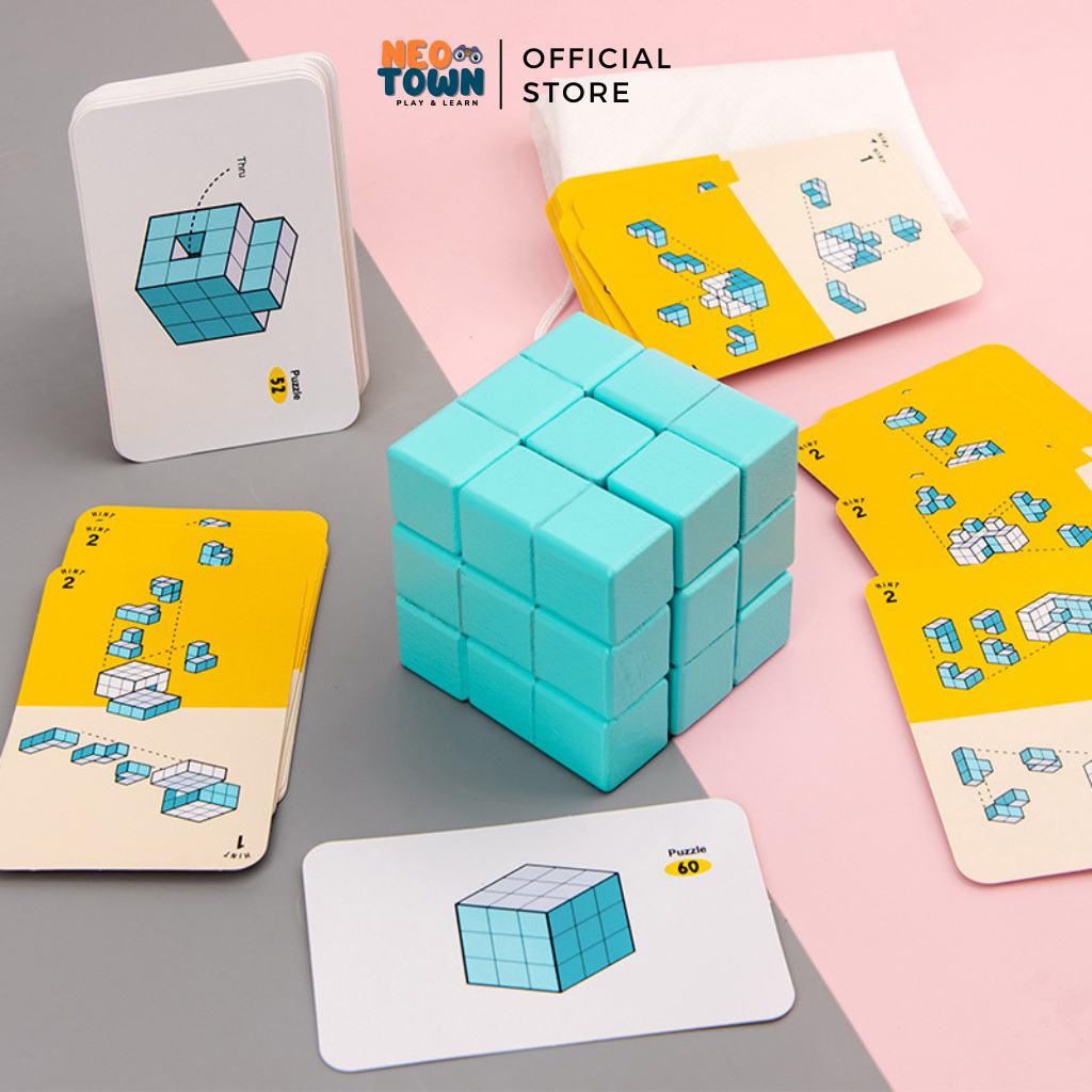 Khối Gỗ Tạo Hình 3D, Trò Chơi Giải Đố Puzzle, Đồ chơi hình khối Montessori
