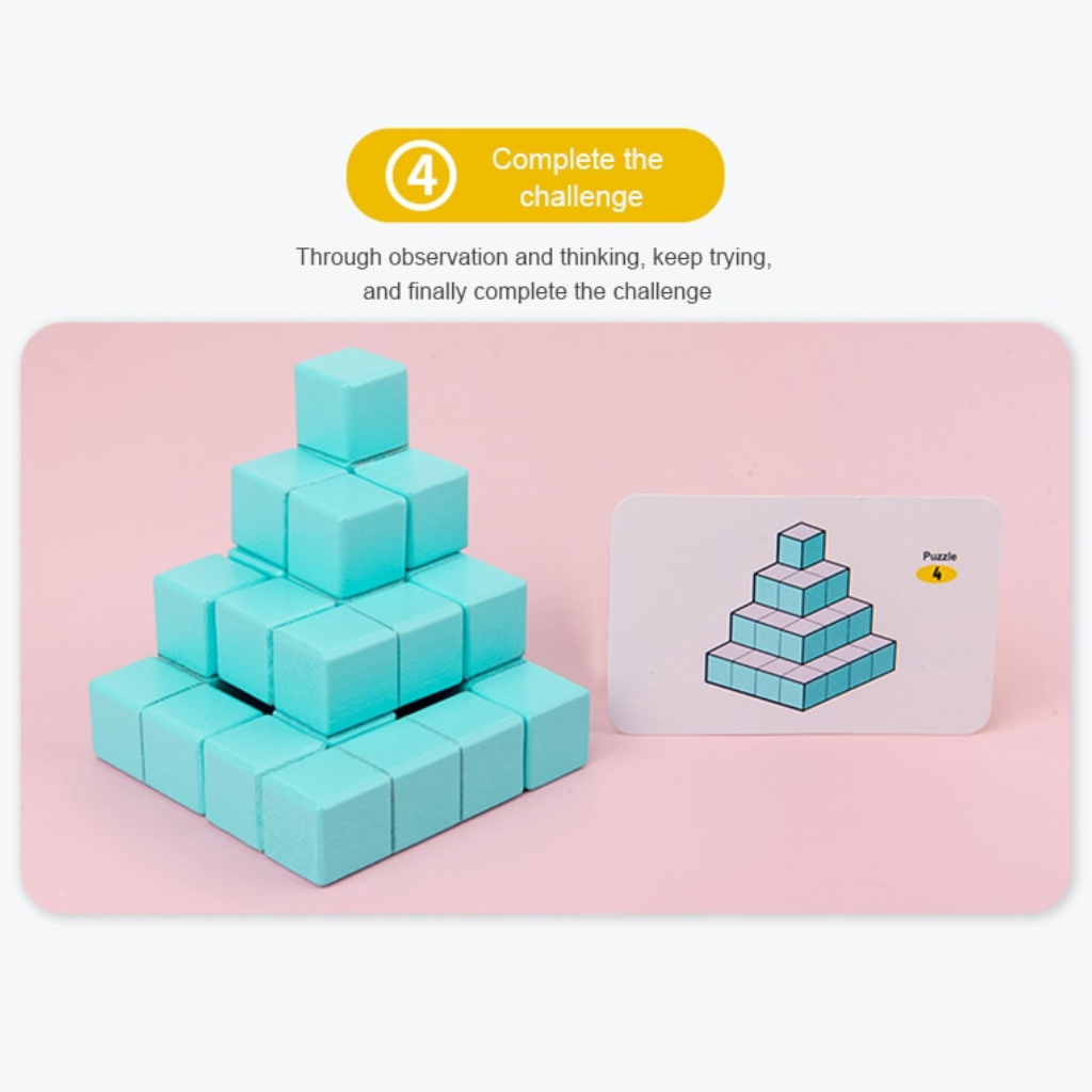 Khối Gỗ Tạo Hình 3D, Trò Chơi Giải Đố Puzzle, Đồ chơi hình khối Montessori