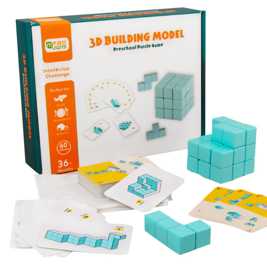 Khối Gỗ Tạo Hình 3D, Trò Chơi Giải Đố Puzzle, Đồ chơi hình khối Montessori