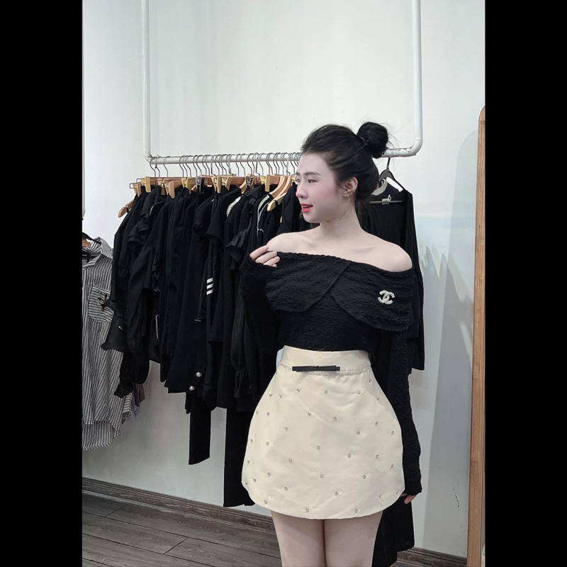 Áo trễ vai  chaneoo mặc sang chảnh ôm dáng siêu đẹp