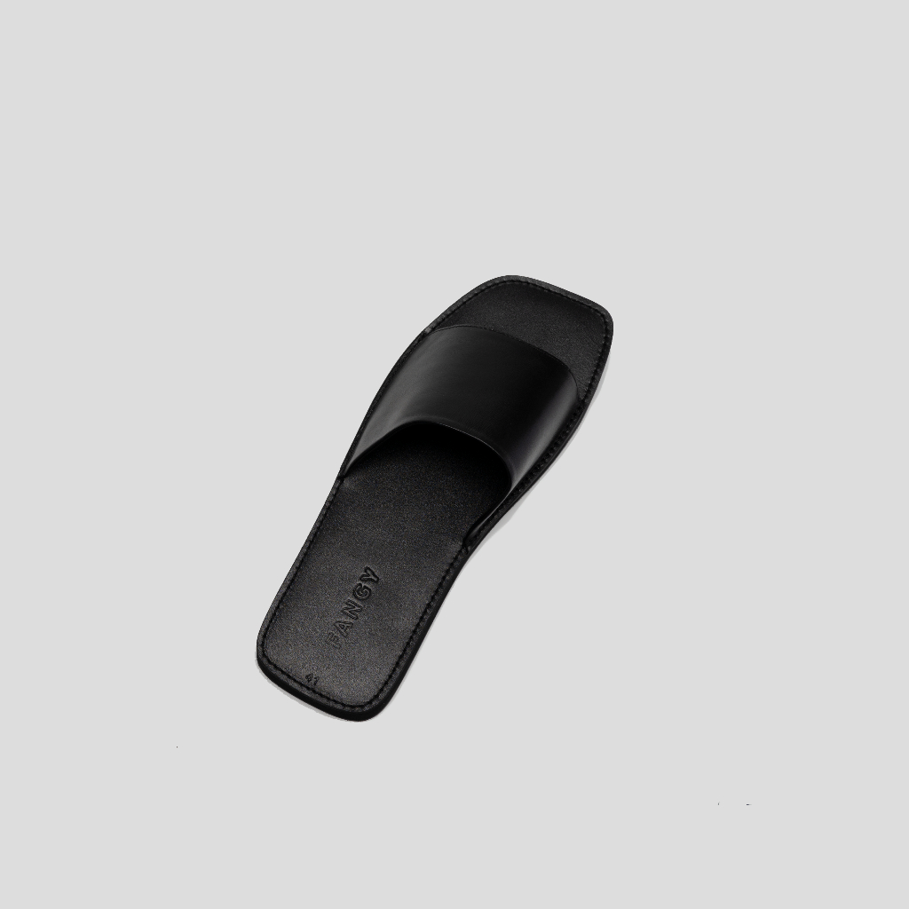 Dép Nam Nữ FANGY - The Square Slides Black Leather