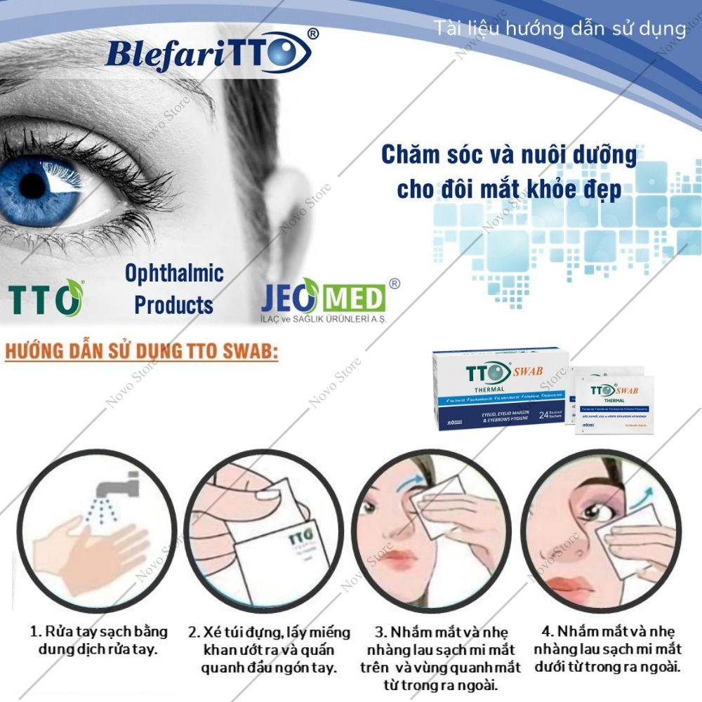 Gạc Lau Mi Mắt TTO Swab Thermal chính hãng, nhập khẩu châu Âu giúp loại bỏ bụi bẩn, bã dầu, hạn chế viêm bờ mi...