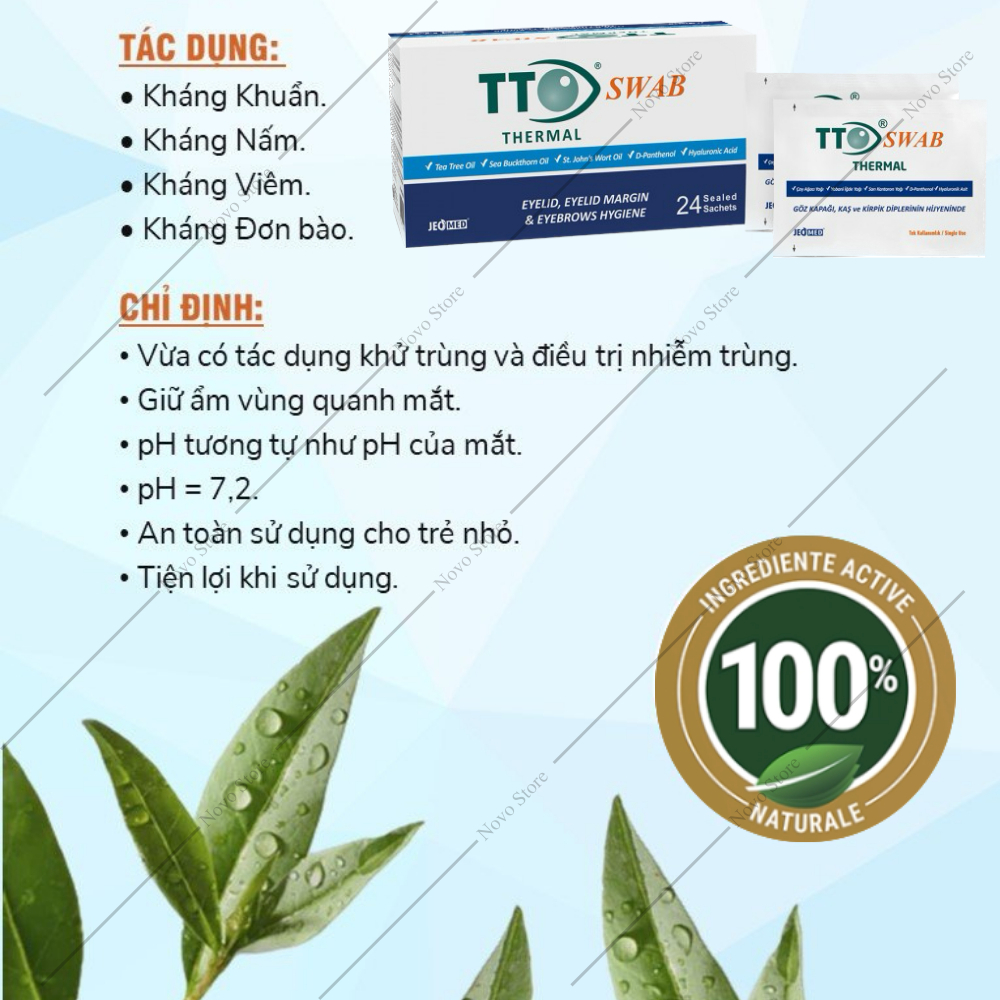 Gạc Lau Mi Mắt TTO Swab Thermal chính hãng, nhập khẩu châu Âu giúp loại bỏ bụi bẩn, bã dầu, hạn chế viêm bờ mi...