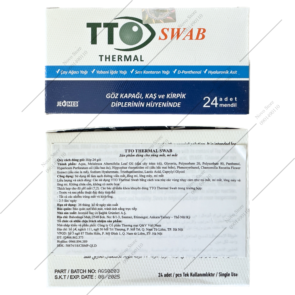 Gạc Lau Mi Mắt TTO Swab Thermal chính hãng, nhập khẩu châu Âu giúp loại bỏ bụi bẩn, bã dầu, hạn chế viêm bờ mi...