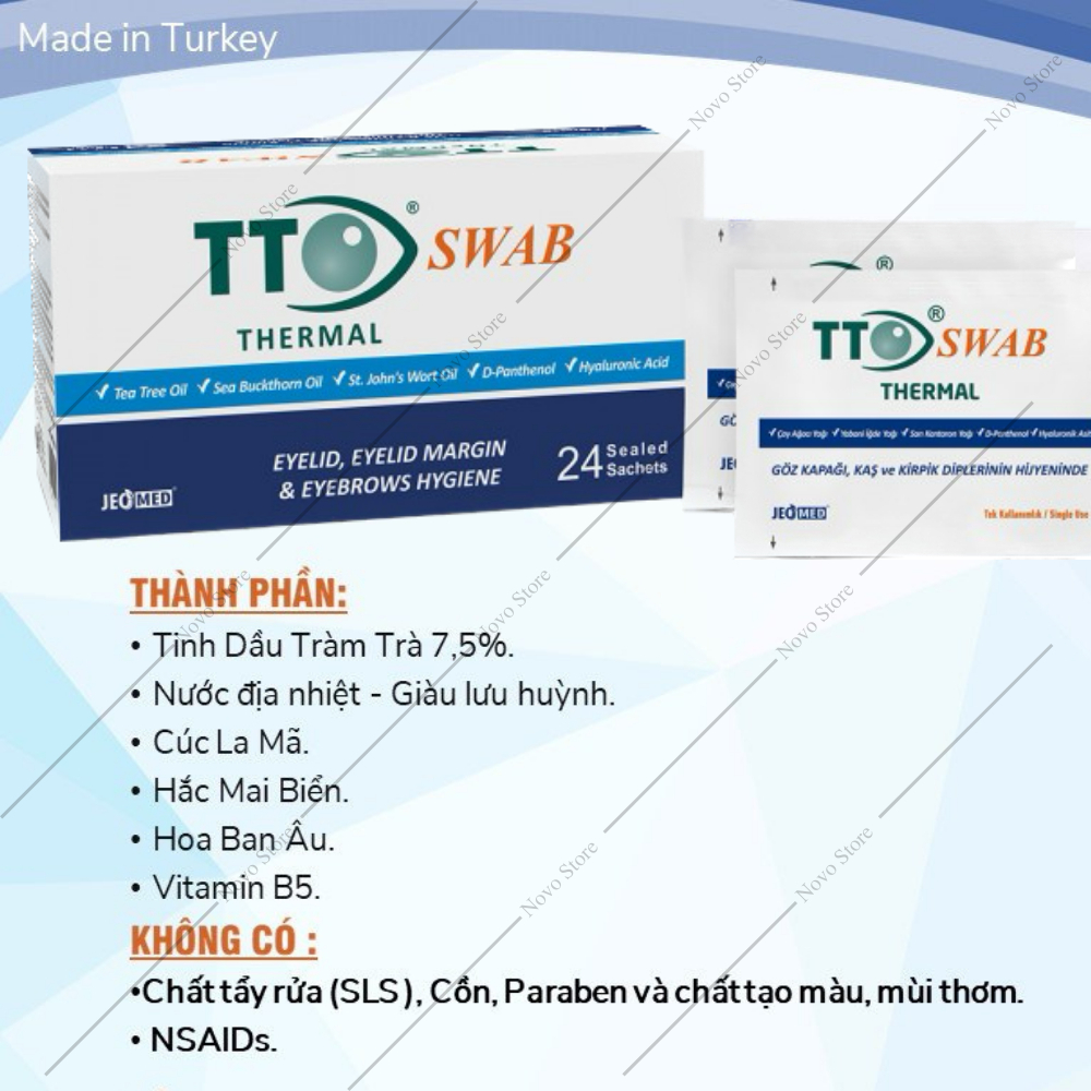 Gạc Lau Mi Mắt TTO Swab Thermal chính hãng, nhập khẩu châu Âu giúp loại bỏ bụi bẩn, bã dầu, hạn chế viêm bờ mi...