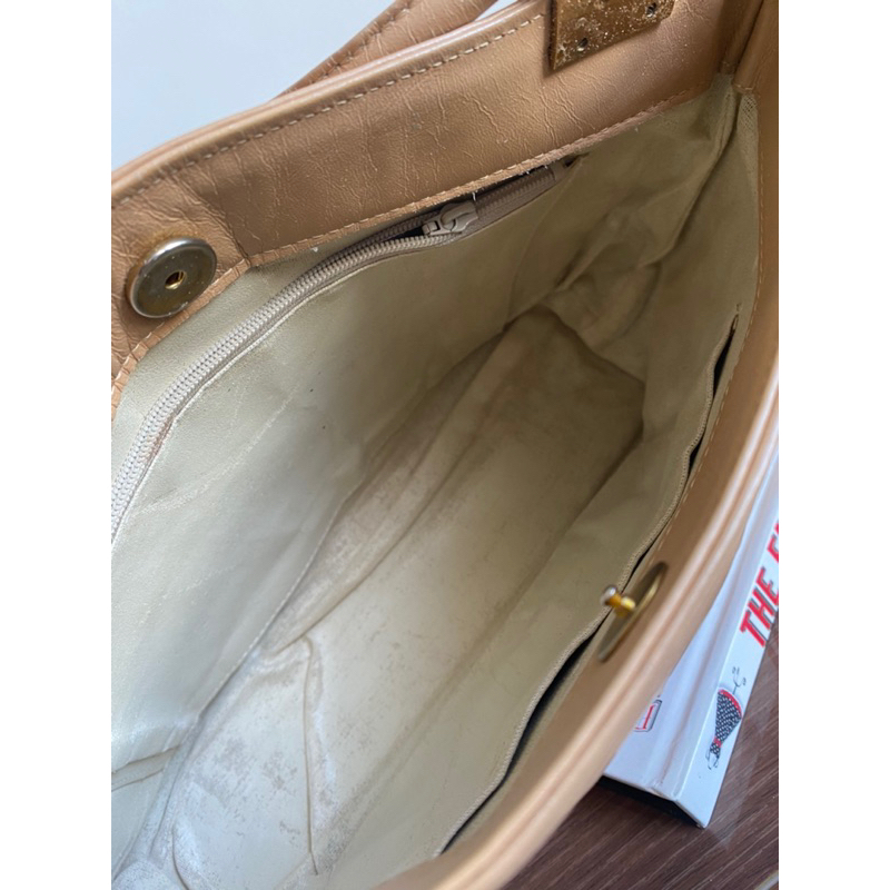 Túi công sở vintage Kitamura Nhật da thật màu kem - secondhand