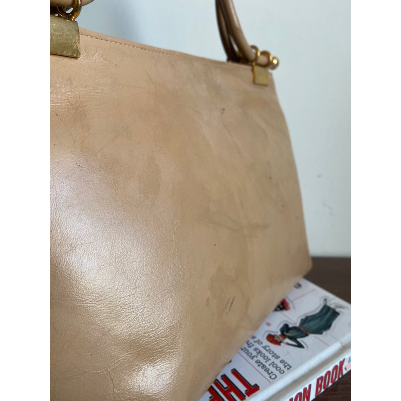 Túi công sở vintage Kitamura Nhật da thật màu kem - secondhand