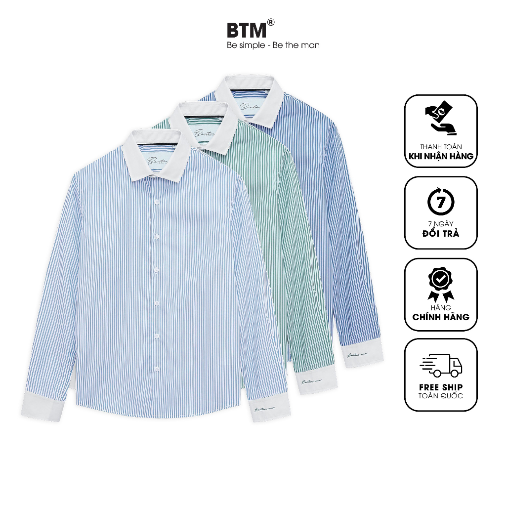 Áo sơ mi kẻ sọc phối cổ trắng BTM Studios chất vải sợ tre cao cấp - 2.522