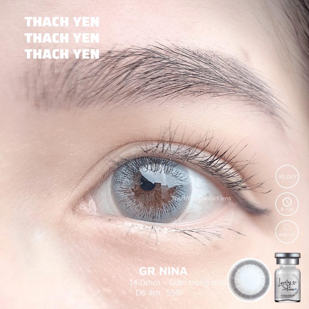 Lens Mắt Nina Xám Tây giãn nhỏ - 0-10 độ kính áp tròng