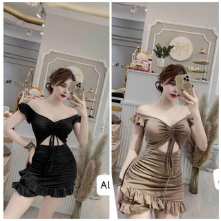 Đầm rút dây ngực nhún bèo , chất thun borip . Có sẵn