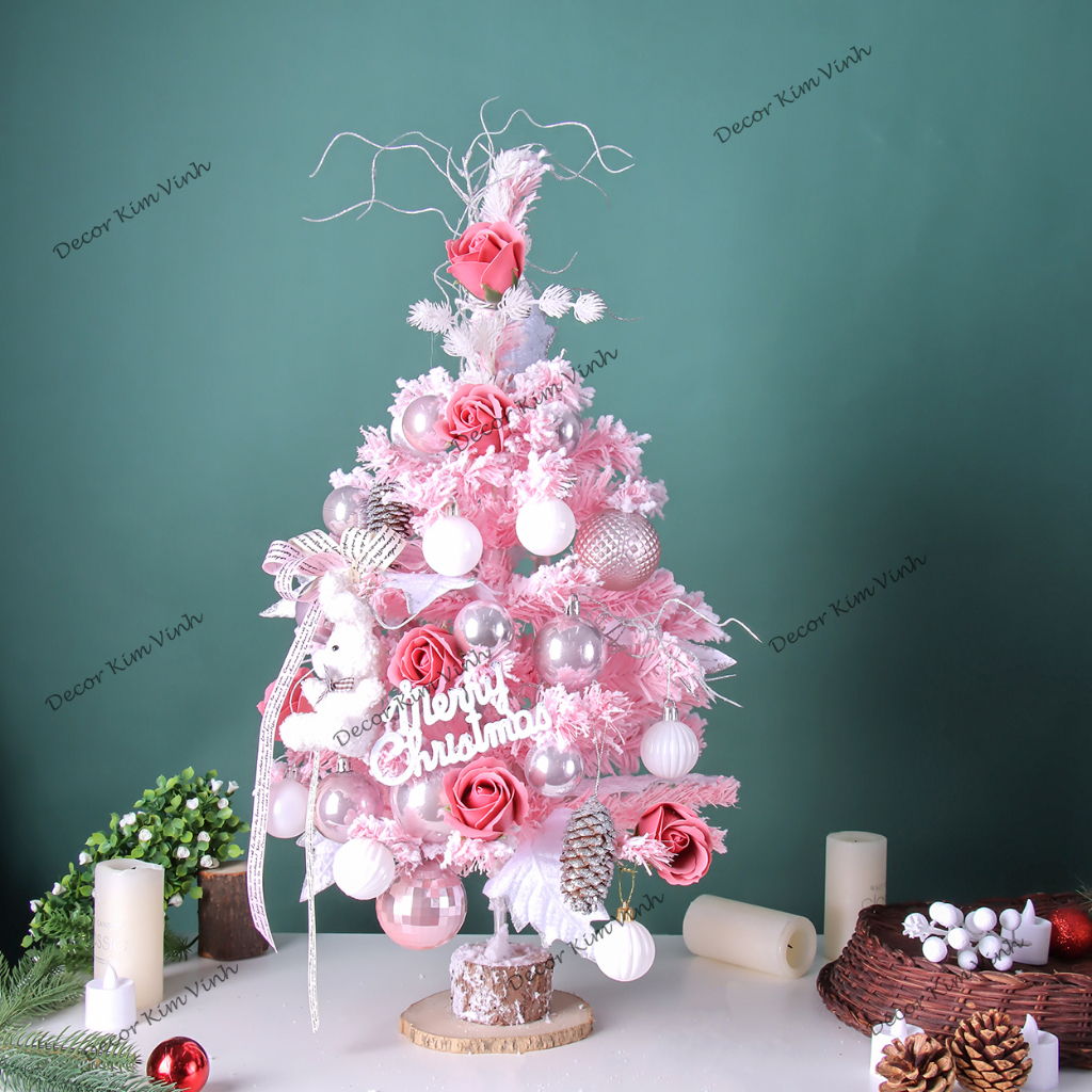 Cây Thông Noel Hồng Tuyết TH01 60cm Phong Cách Hàn Quốc Trang Trí Giáng Sinh Kèm đèn