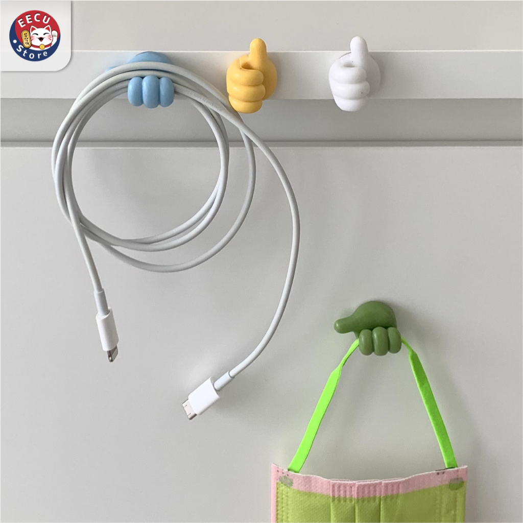 Móc treo dây cáp sạc, Móc dán tường treo đồ, kẹp giữ cáp sạc hình bàn tay độc đáo - Eecu Store