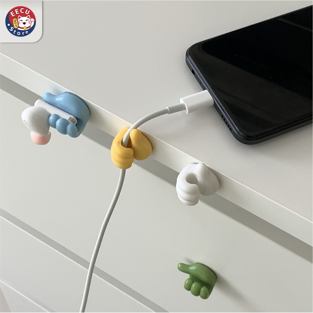 Móc treo dây cáp sạc, Móc dán tường treo đồ, kẹp giữ cáp sạc hình bàn tay độc đáo - Eecu Store