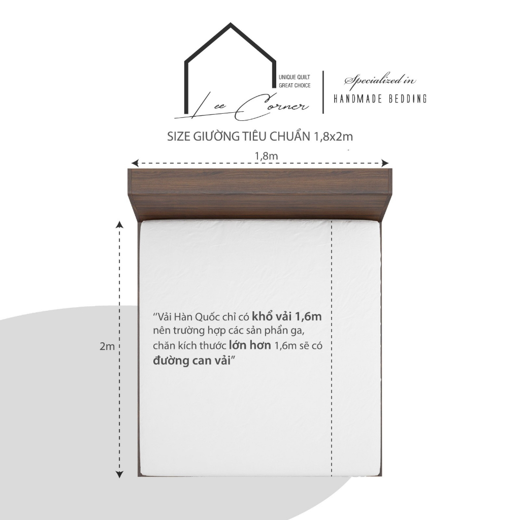 Ga giường 1m8 Cotton cao cấp LEE CORNER, vải Thô lụa Hàn, drap giường size 1,8x2m