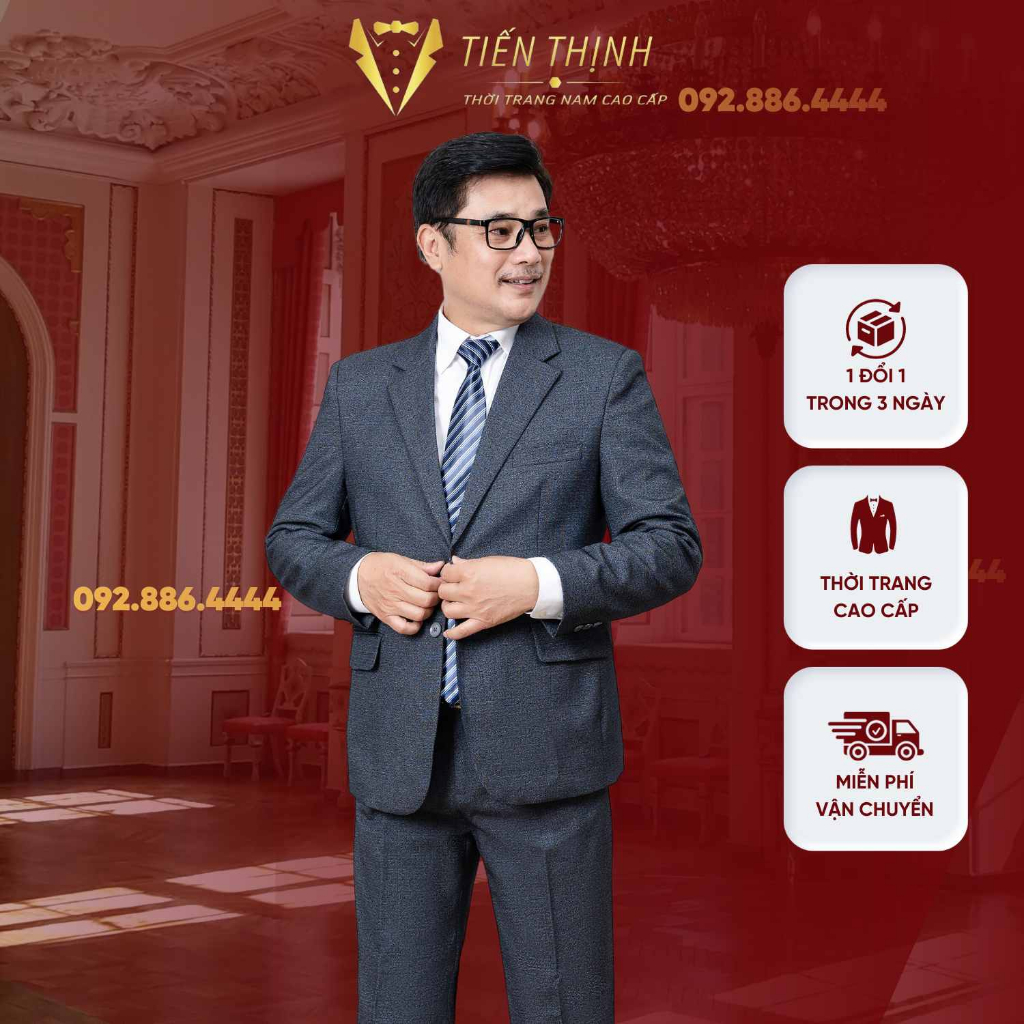 Bộ Vest Nam Trung Niên Chất Liệu Vải Tuýt Si Nhập Khẩu Hàn Quốc Co Giãn Nhẹ Màu Ghi Đá Sang Trọng Lịch Lãm