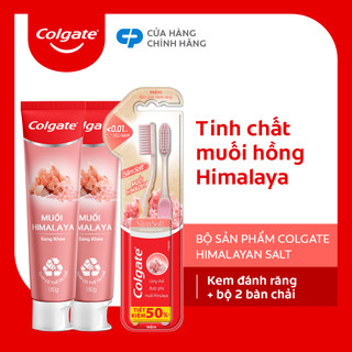 Bộ chăm sóc răng miệng Colgate: 2 Kem đánh răng 180g & 2 Bàn chải từ muối hồng Himalaya
