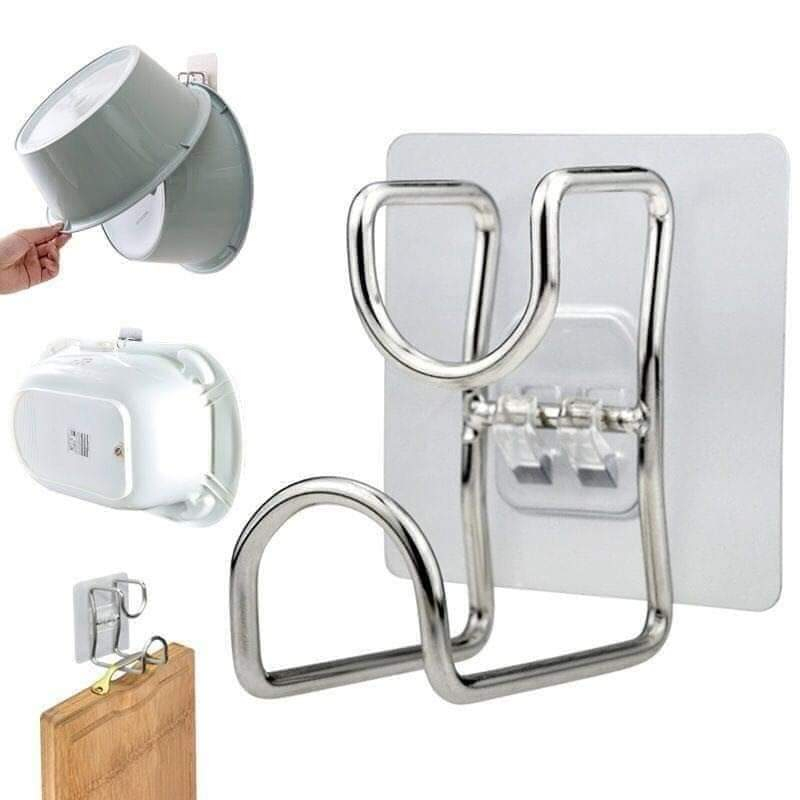Móc treo dán tường đa năng cài chậu, gác thau rửa đồ dùng nhà tắm tiện lợi, tiết kiệm không gian nhà tắm, bếp của bạn