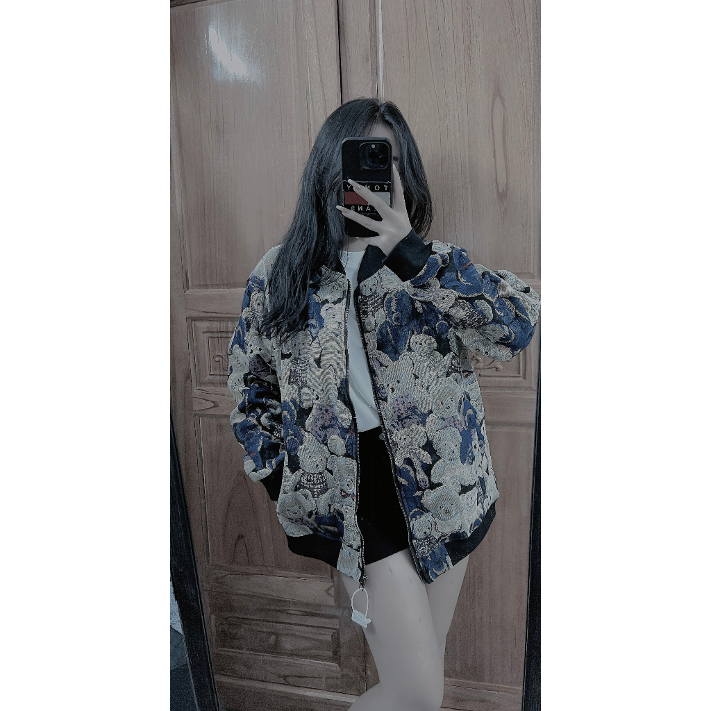 Áo Khoác bomber gấu chất gấm bò 2 lớp cao cấp