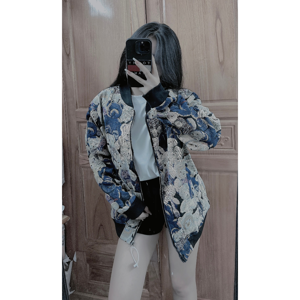 Áo Khoác bomber gấu chất gấm bò 2 lớp cao cấp
