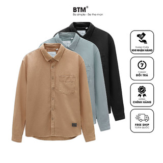 Áo sơ mi nam cổ đức dài tay vải kaki wash garment mềm mịn - B25- BTM Studios