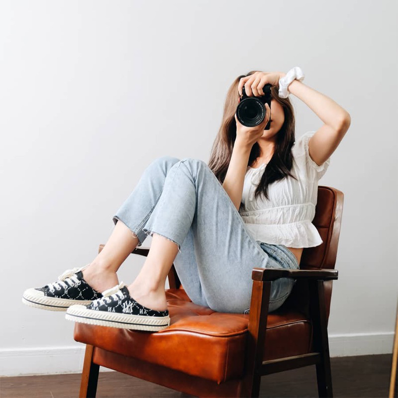 Giày MLB Mule Playball Dia Monogram NY – Black Chính Hãng, Sục đạp gót phong cách Hàn Quốc