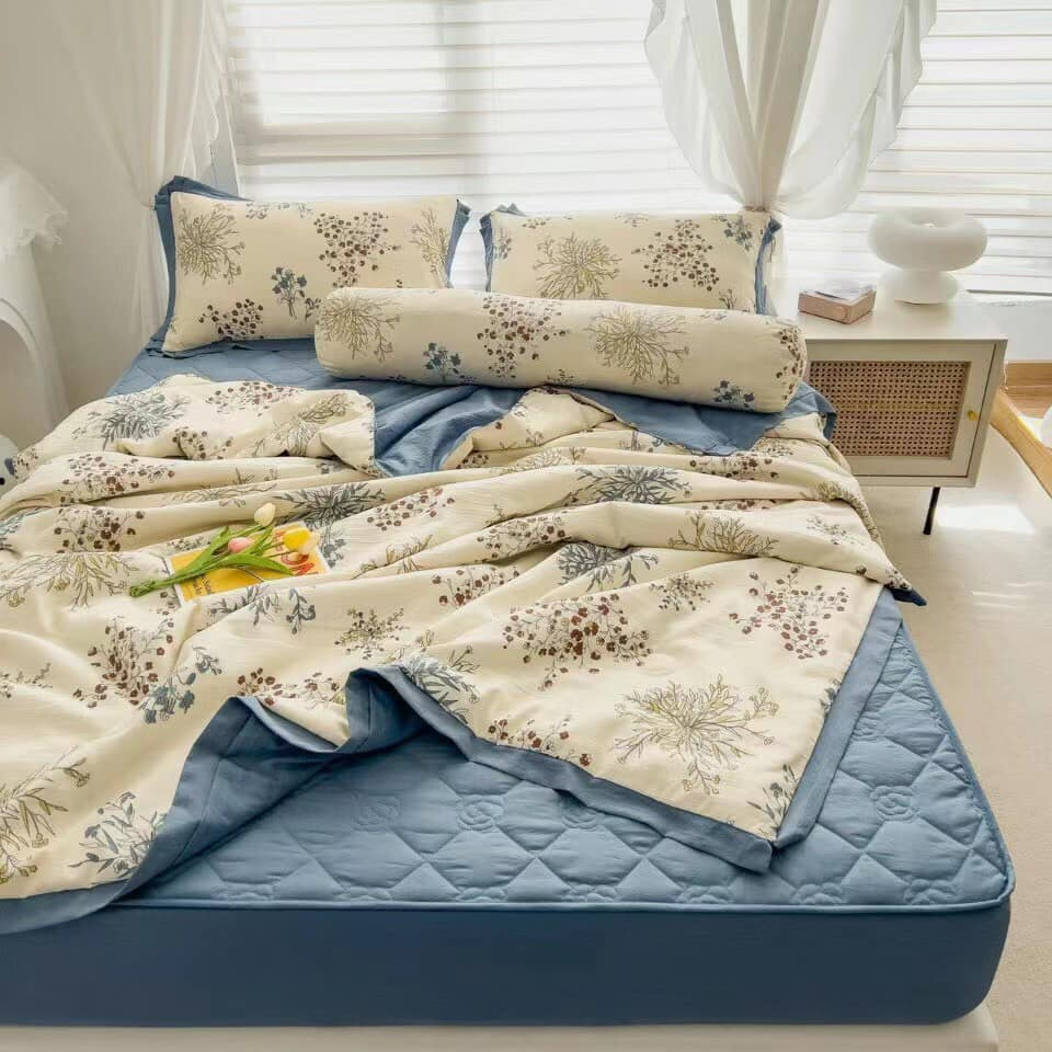 Bộ chăn ga gối cotton đũi sốp Happy Drap Phối Màu