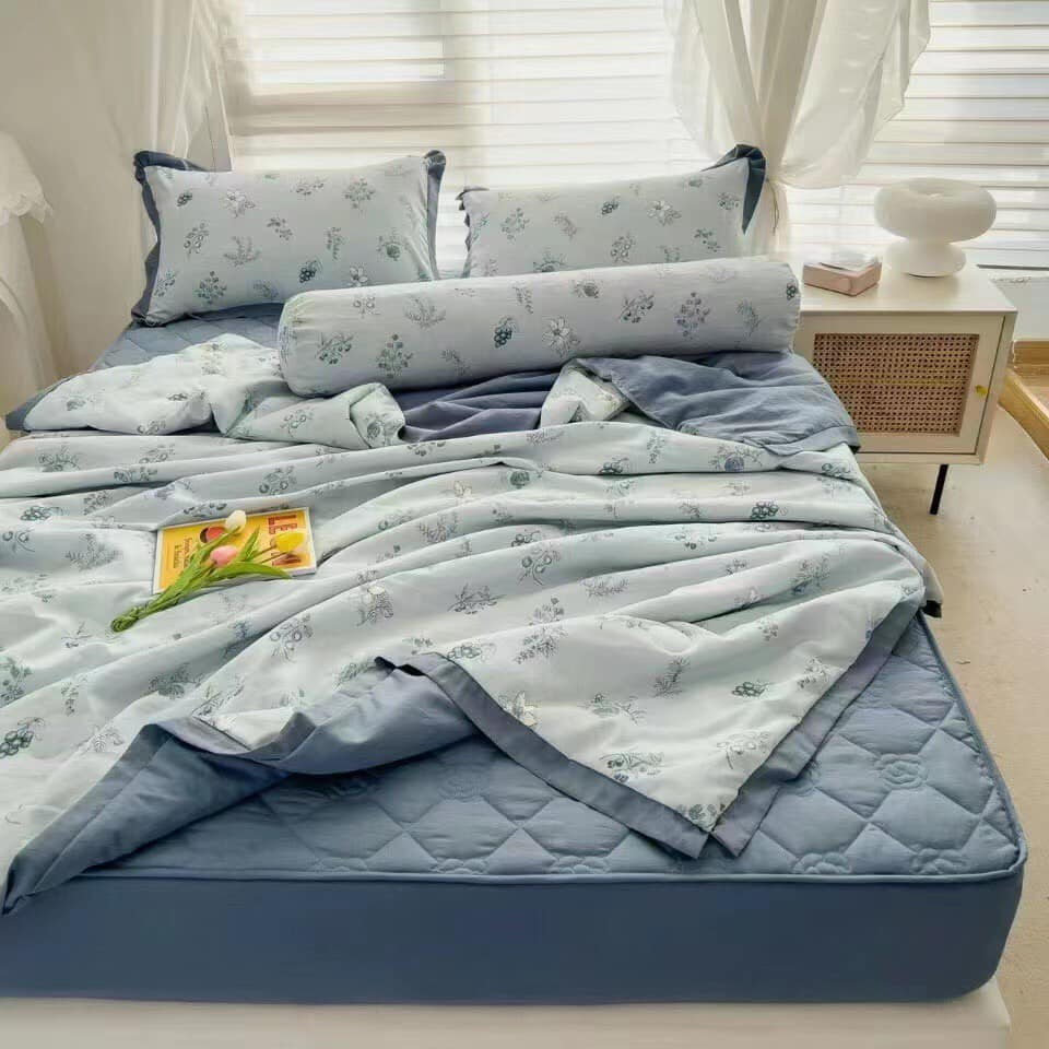 Bộ chăn ga gối cotton đũi sốp Happy Drap Phối Màu