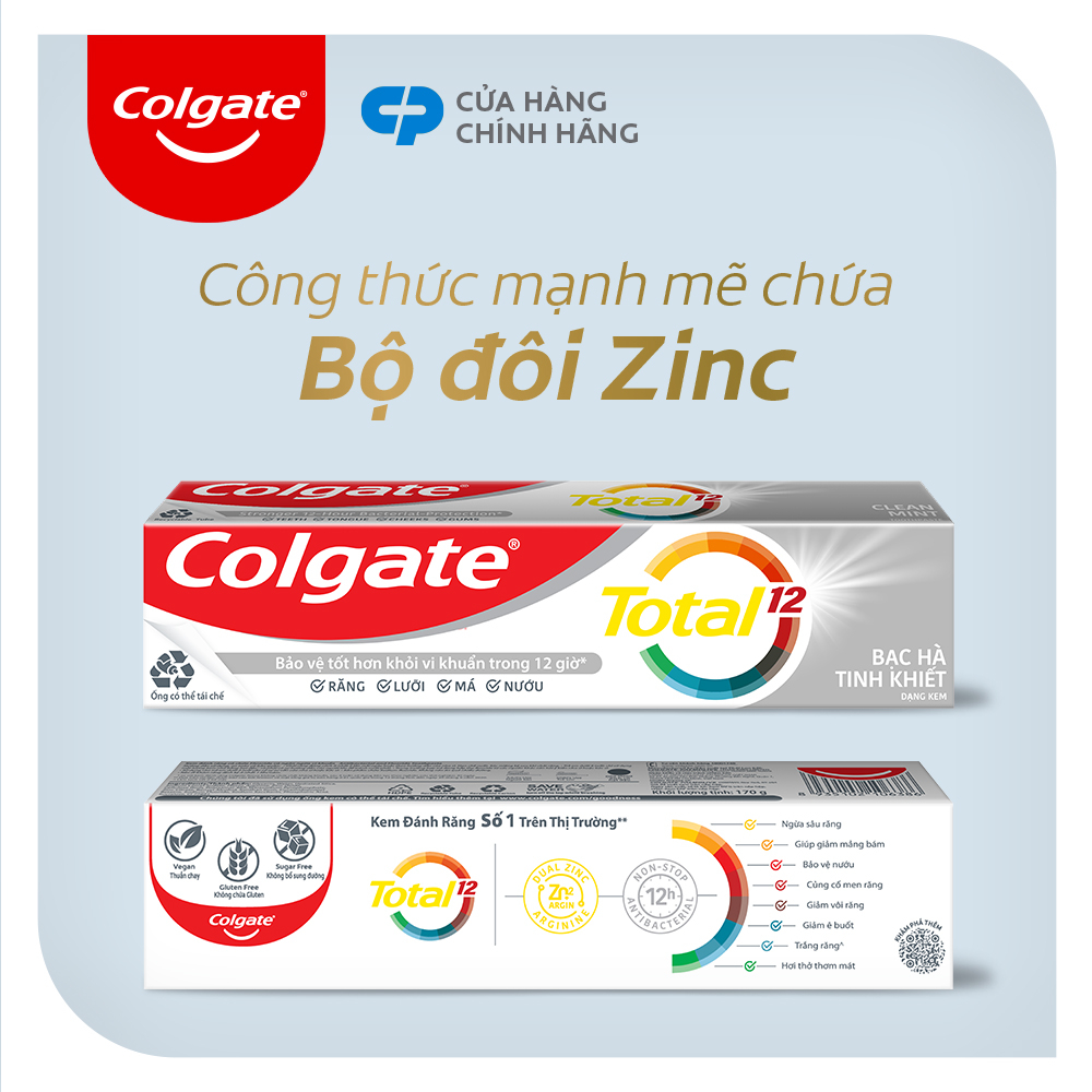 Bộ 3 Kem đánh răng Colgate Total Clean Mint hương bạc hà bảo vệ toàn diện 12 giờ 170g